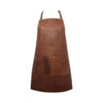 Deluxe Leather Brown Apron With 3 Pockets and Straps