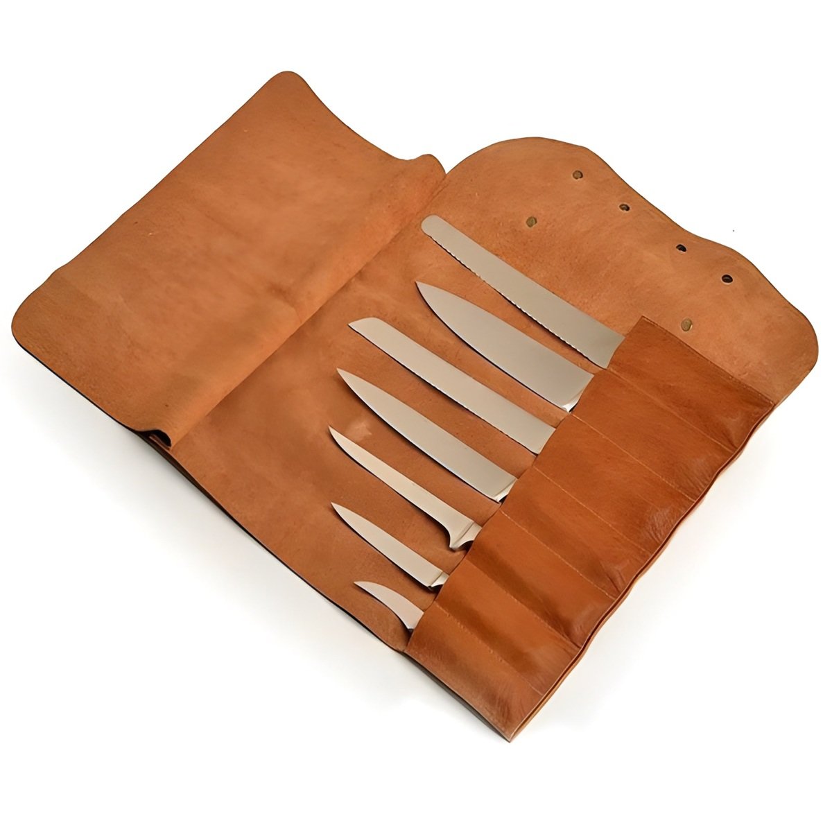 Eris Leather 17 Personalized Brown Leather Knife Roll Bag With 7 Slots Front