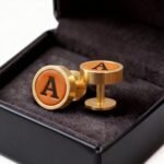 Brass Cufflink With Light Brown Leather