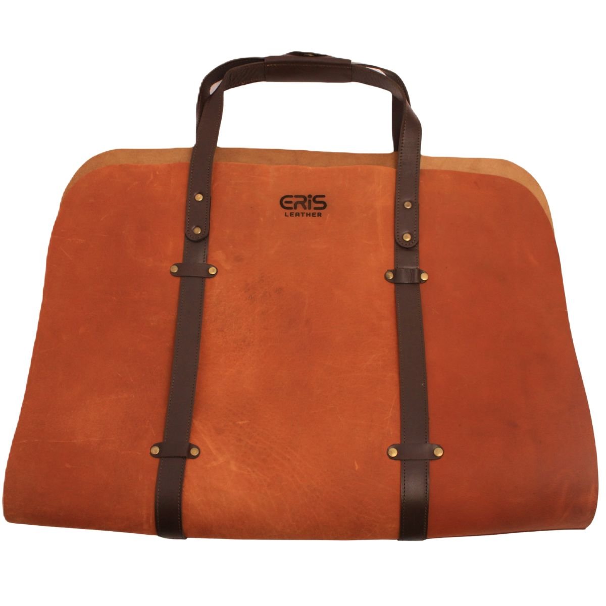 Leather Cognac Log Carrier with Full Grain Firewood Bag